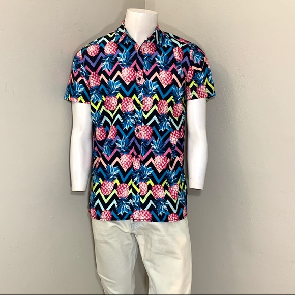 Men’s surf society Retro Pineapple Button up Tee - Picture 2 of 8
